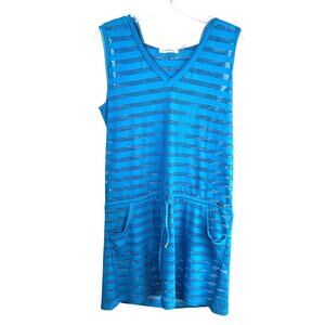 Calvin Klein Women's Coverup Medium M Blue Dress  Hood  Sun Pool Misses Sz 8 10